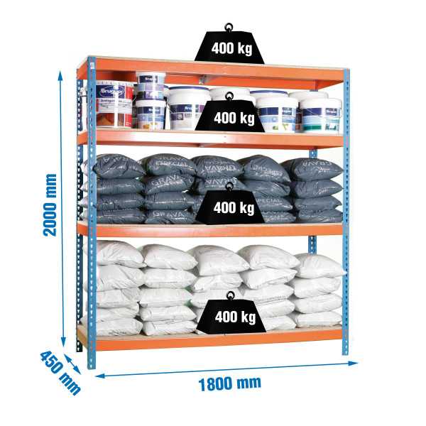 Estanteria 2000x1800x450 ECOFORTE 1804/4 CHIPBOARD AZUL/NARANJA/MADERA marca SIMONRACK