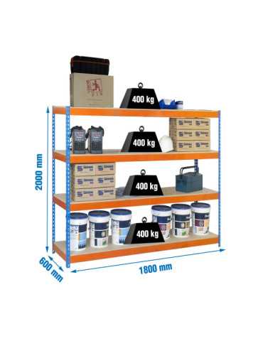Estanteria 2000x1800x600 ECOFORTE 1806/4 CHIPBOARD AZUL/NARANJA/MADERA marca SIMONRACK