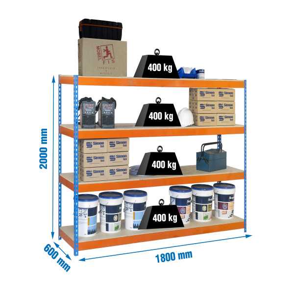 Estanteria 2000x1800x600 ECOFORTE 1806/4 CHIPBOARD AZUL/NARANJA/MADERA marca SIMONRACK