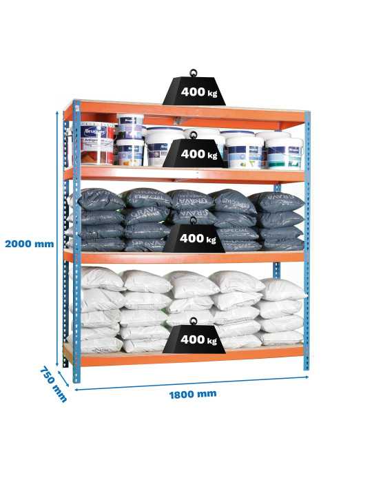 Estanteria 2000x1800x750 ECOFORTE 1807/4 CHIPBOARD AZUL/NARANJA/MADERA marca SIMONRACK