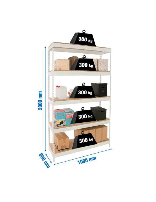 Estanteria 2000x1000x600 BRICOFORTE 1006/5 CHIPBOARD BLANCO/MADERA marca SIMONRACK