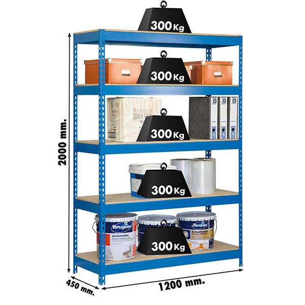 Estanteria 2000x1200x450 BRICOFORTE 1204/5 CHIPBOARD AZUL/MADERA marca SIMONRACK