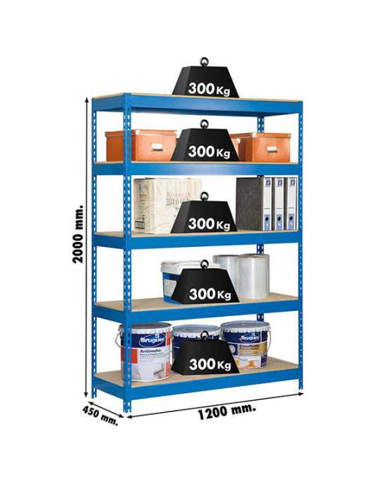 Estanteria 2000x1200x450 BRICOFORTE 1204/5 CHIPBOARD AZUL/MADERA marca SIMONRACK