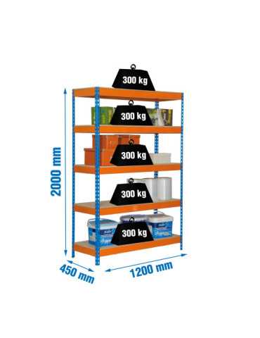Estanteria 2000x1200x450 BRICOFORTE 1204/5 CHIPBOARD AZUL/NARANJA/MADER marca SIMONRACK