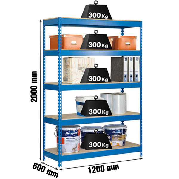 Estanteria 2000x1200x600 BRICOFORTE 1206/5 CHIPBOARD AZUL/MADERA marca SIMONRACK