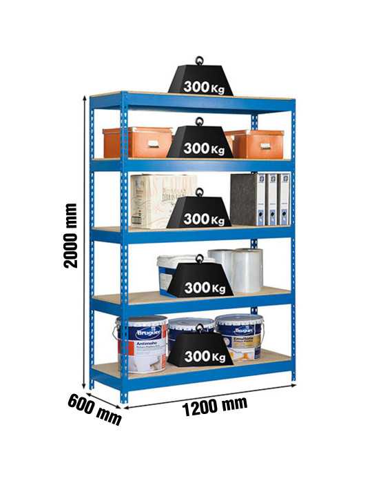 Estanteria 2000x1200x600 BRICOFORTE 1206/5 CHIPBOARD AZUL/MADERA marca SIMONRACK