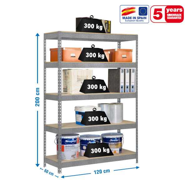 Estanteria 2000x1200x600 BRICOFORTE 1206/5 CHIPBOARD GALVA/MADERA marca SIMONRACK