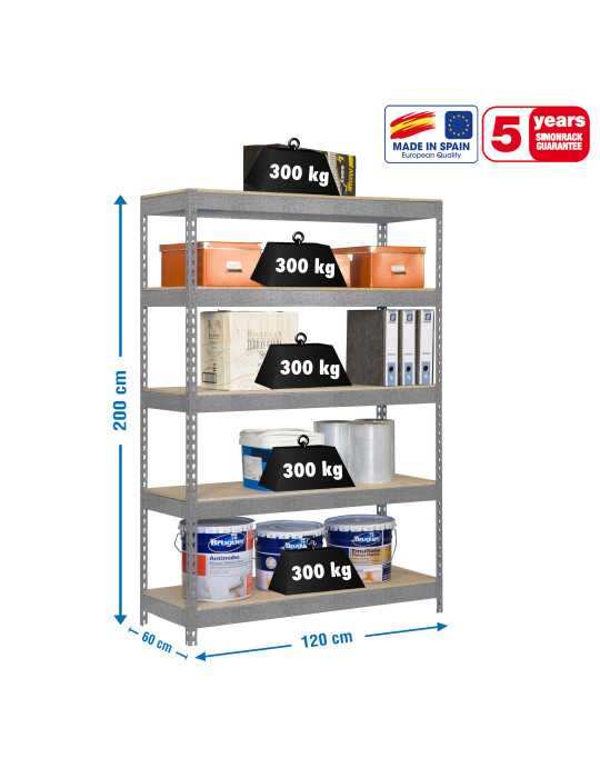 Estanteria 2000x1200x600 BRICOFORTE 1206/5 CHIPBOARD GALVA/MADERA marca SIMONRACK