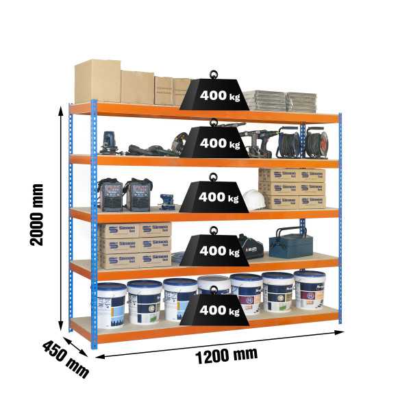 Estanteria 2000x1200x450 ECOFORTE 1204/5 CHIPBOARD AZUL/NARANJA/MADER marca SIMONRACK