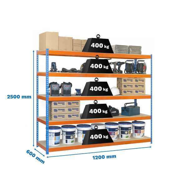 Estanteria 2500x1200x600 ECOFORTE 1206/5 CHIPBOARD 2500 AZ/NAR/MAD marca SIMONRACK