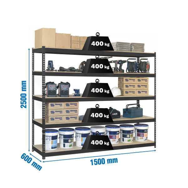 Estanteria 2500x1500x600 ECOFORTE 1506/5 CHIPBOARD 2500 ANTRACITA/MAD marca SIMONRACK