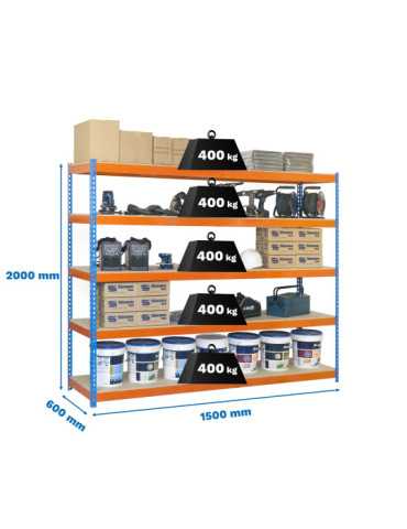Estanteria 2000x1500x600 ECOFORTE 1506/5 CHIPBOARD AZUL/NARANJA/MADERA marca SIMONRACK