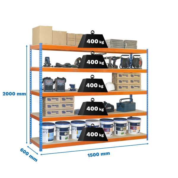 Estanteria 2000x1500x600 ECOFORTE 1506/5 CHIPBOARD AZUL/NARANJA/MADERA marca SIMONRACK