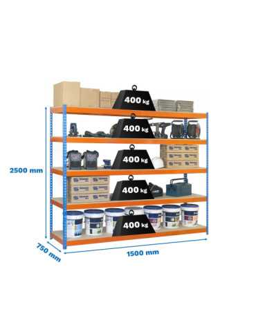Estanteria 2500x1500x750 ECOFORTE 1507/5 CHIPBOARD 2500 AZ/NAR/MAD marca SIMONRACK