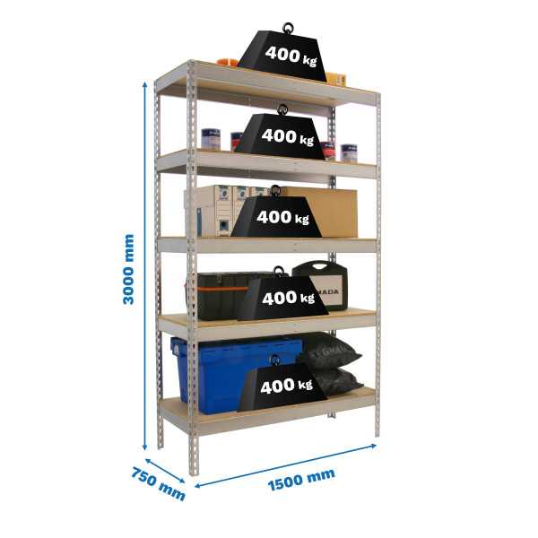 Estanteria 3000x1500x750 ECOFORTE 1507/5 CHIPBOARD 3000 GALVA/MADERA marca SIMONRACK