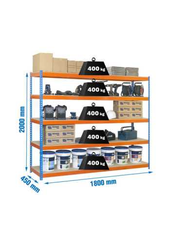 Estanteria 2000x1800x450 ECOFORTE 1804/5 CHIPBOARD AZUL/NARANJA/MADERA marca SIMONRACK