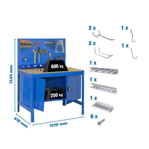 Banco trabajo 1445x1210x610 PACK SIMONWORK BT2 CABINET 1200 AZUL/MAD+ 9ACCS marca SIMONRACK