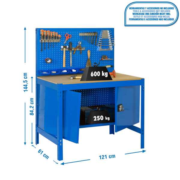 Banco trabajo 1445x1210x610 SIMONWORK BT2 CABINET 1200 AZUL/MADERA marca SIMONRACK