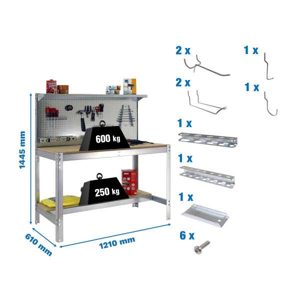 Banco trabajo 1445x1210x610 PACK SIMONWORK BT3 1200 GALVA/MAD+ 9ACCS marca SIMONRACK