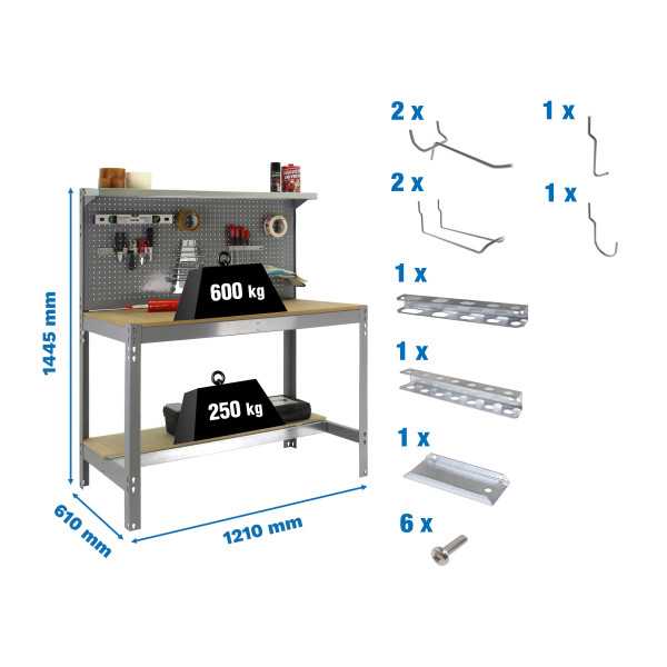 Banco trabajo 1445x1210x610 PACK SIMONWORK BT3 1200 GRIS/MAD+ 9ACCS marca SIMONRACK