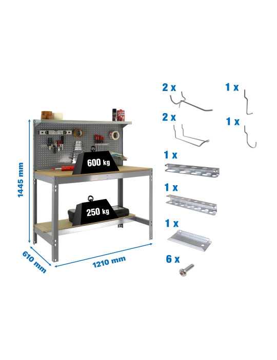 Banco trabajo 1445x1210x610 PACK SIMONWORK BT3 1200 GRIS/MAD+ 9ACCS marca SIMONRACK