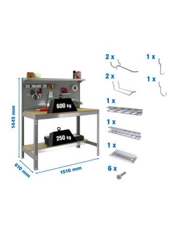 Banco trabajo 1445x1510x610 PACK SIMONWORK BT3 1500 GRIS/MAD+ 9ACCS marca SIMONRACK
