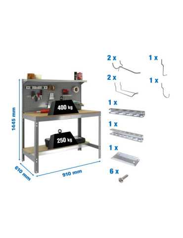 Banco trabajo 1445x910x610 PACK SIMONWORK BT3 900 GRIS/MAD+ 9ACCS marca SIMONRACK