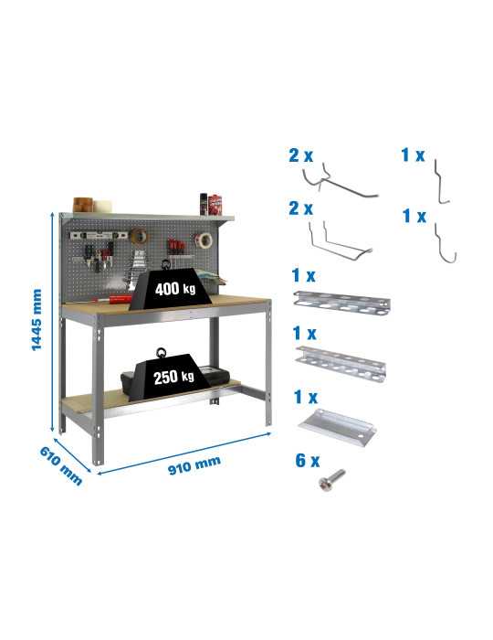 Banco trabajo 1445x910x610 PACK SIMONWORK BT3 900 GRIS/MAD+ 9ACCS marca SIMONRACK