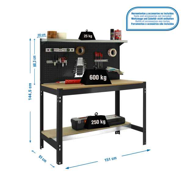 Banco trabajo 1445x1510x610 SIMONWORK BT3 1500 ANTRACITA/MADERA marca SIMONRACK