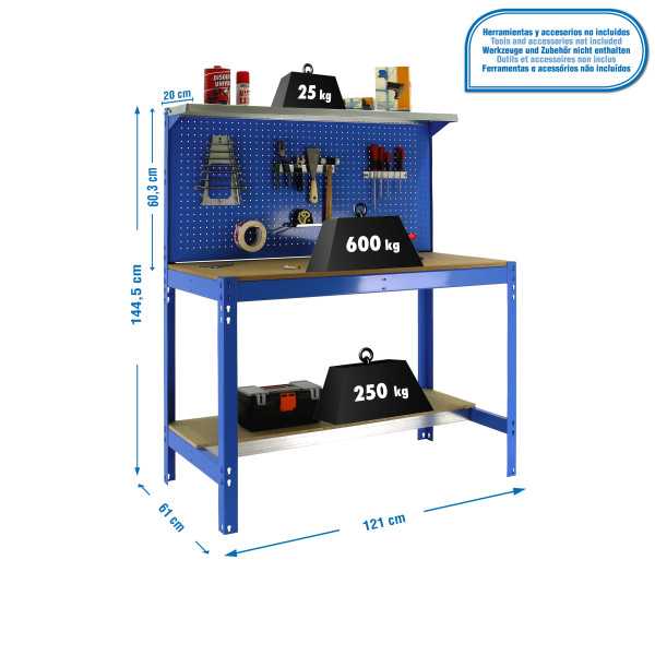 Banco trabajo 1445x1210x610 SIMONWORK BT3 1200 AZUL/MADERA marca SIMONRACK