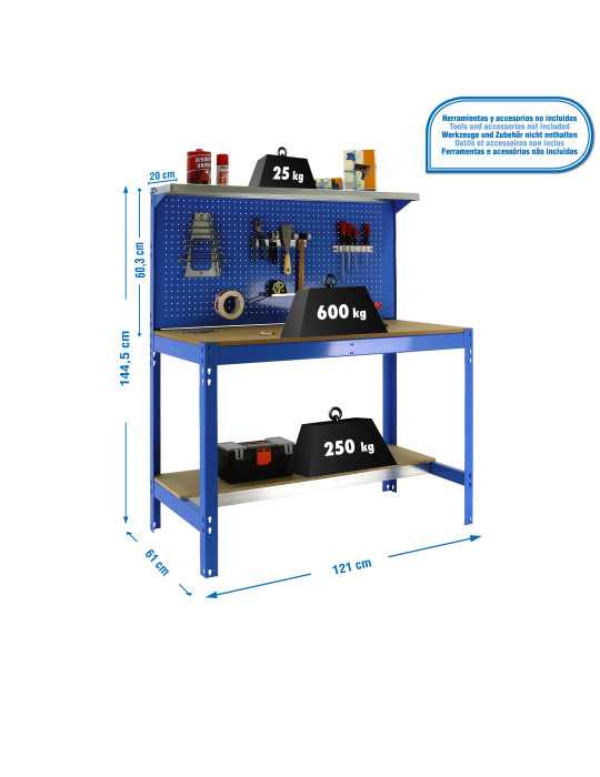 Banco trabajo 1445x1210x610 SIMONWORK BT3 1200 AZUL/MADERA marca SIMONRACK