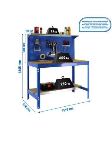 Banco trabajo 1445x1510x610 SIMONWORK BT3 1500 AZUL/MADERA marca SIMONRACK