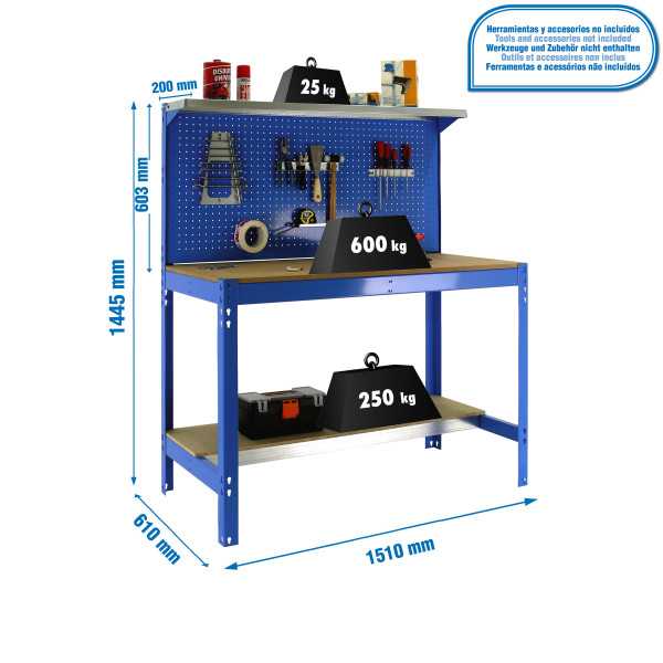 Banco trabajo 1445x1510x610 SIMONWORK BT3 1500 AZUL/MADERA marca SIMONRACK
