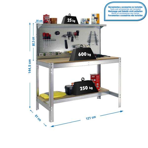 Banco trabajo 1445x1210x610 SIMONWORK BT3 1200 GALVA/MADERA marca SIMONRACK