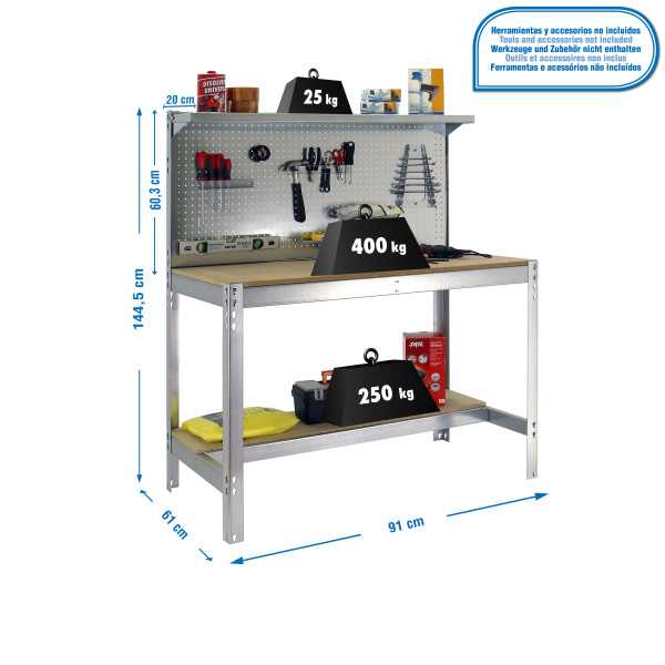 Banco trabajo 1445x910x610 SIMONWORK BT3 900 GALVA/MADERA marca SIMONRACK