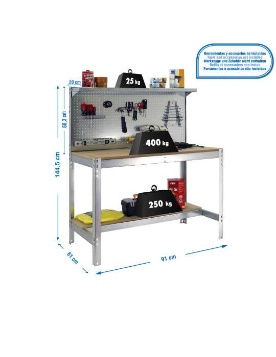 Banco trabajo 1445x910x610 SIMONWORK BT3 900 GALVA/MADERA marca SIMONRACK