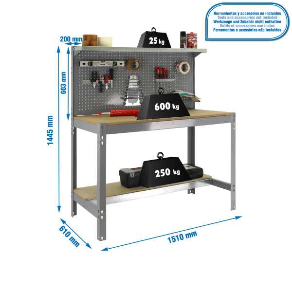 Banco trabajo 1445x1510x610 SIMONWORK BT3 1500 GRIS/MADERA marca SIMONRACK