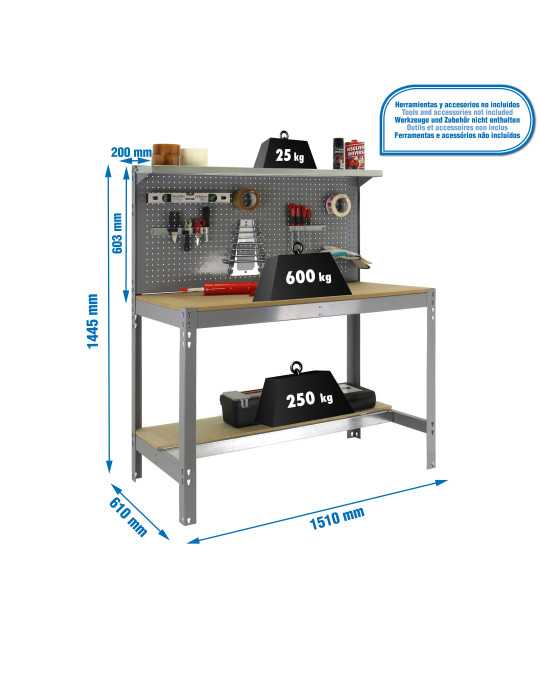 Banco trabajo 1445x1510x610 SIMONWORK BT3 1500 GRIS/MADERA marca SIMONRACK