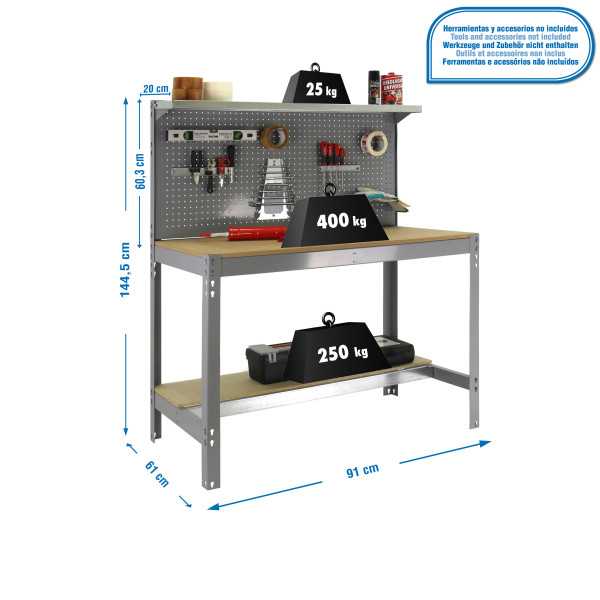 Banco trabajo 1445x910x610 SIMONWORK BT3 900 GRIS/MADERA marca SIMONRACK