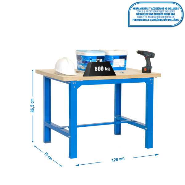 Banco trabajo 865x1200x750 SIMONWORK BT6 MDF 1200x750 AZUL/MADERA marca SIMONRACK