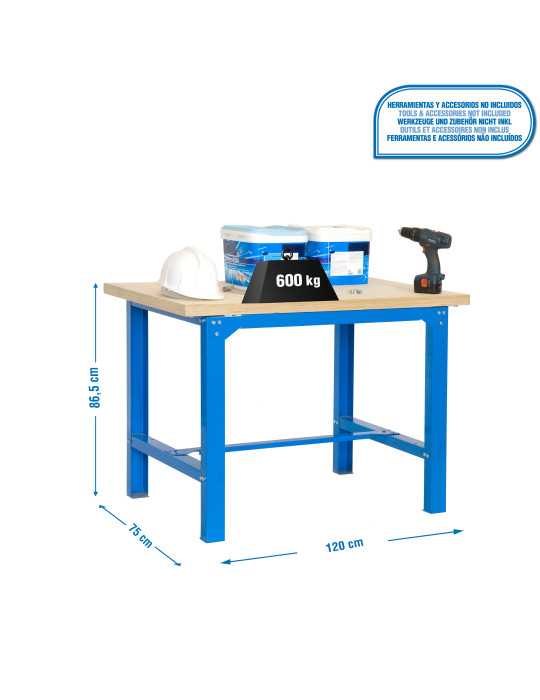 Banco trabajo 865x1200x750 SIMONWORK BT6 MDF 1200x750 AZUL/MADERA marca SIMONRACK