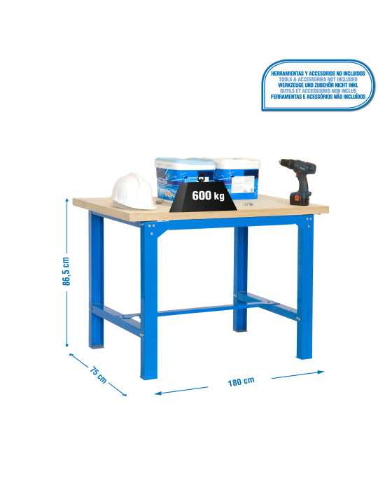 Banco trabajo 865x1800x750 SIMONWORK BT6 MDF 1800x750 AZUL/MADERA marca SIMONRACK