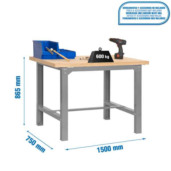 Banco trabajo 865x1500x750 SIMONWORK BT6 MDF 1500x750 GRIS/MADERA marca SIMONRACK