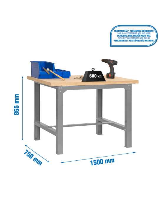 Banco trabajo 865x1500x750 SIMONWORK BT6 MDF 1500x750 GRIS/MADERA marca SIMONRACK