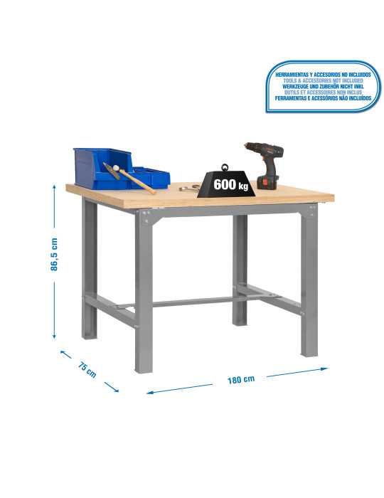 Banco trabajo 865x1800x750 SIMONWORK BT6 MDF 1800x750 GRIS/MADERA marca SIMONRACK