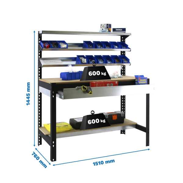 Banco trabajo 1445x1510x760 SIMONWORK BT1 BOX 1500 ANTRACITA/MADERA marca SIMONRACK