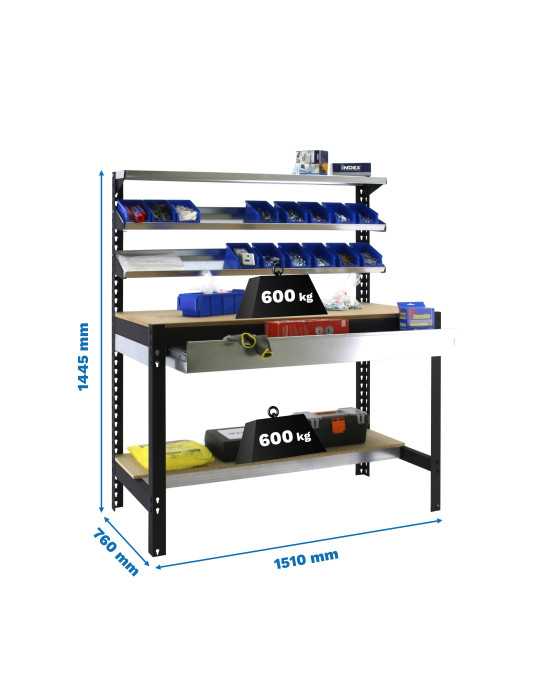 Banco trabajo 1445x1510x760 SIMONWORK BT1 BOX 1500 ANTRACITA/MADERA marca SIMONRACK