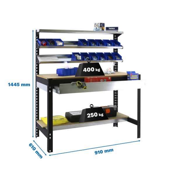 Banco trabajo 1445x910x610 SIMONWORK BT1 BOX 900 ANTRACITA/MADERA marca SIMONRACK