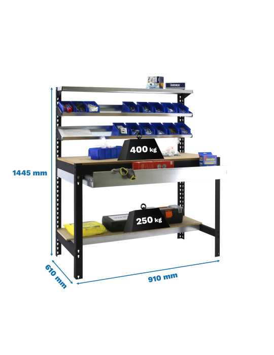 Banco trabajo 1445x910x610 SIMONWORK BT1 BOX 900 ANTRACITA/MADERA marca SIMONRACK