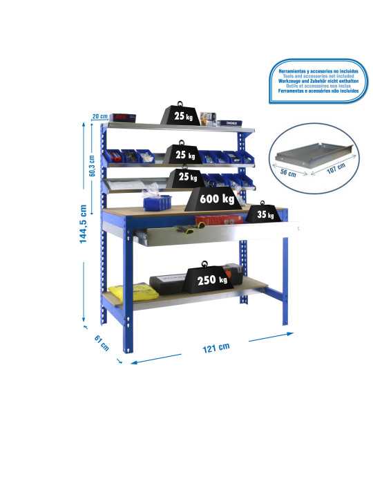 Banco trabajo 1445x1210x610 SIMONWORK BT1 BOX 1200 AZUL/MADERA marca SIMONRACK